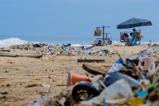 beach littered with plastic