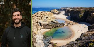 Domi (Bürokaufmann Finance) und der Blick auf einen portugiesischen Strand.